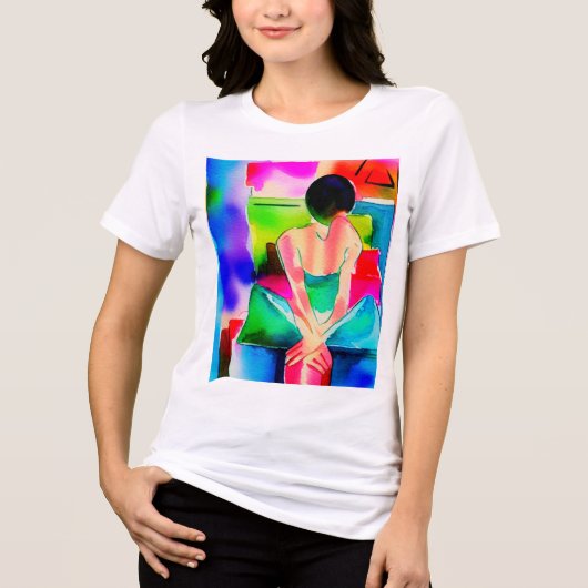 美しい水彩画の女性 トライブレンドTシャツ (正面)