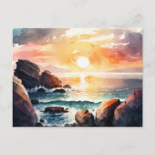 美しい水彩画の海の夕焼け風景 ポストカード (正面)