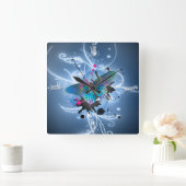 美しい水彩画の白熱効果の蝶 スクエア壁時計 (ホーム)