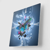 美しい水彩画の白熱効果の蝶 スクエア壁時計 (傾斜)