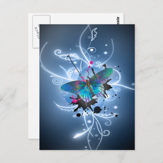 美しい水彩画の白熱効果の蝶 ポストカード (正面/裏面)