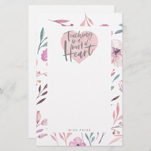 美しい水彩画の花の先生のギフト 便箋 (正面/裏面)