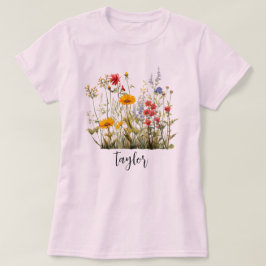 美しい水彩画の野生の花の植物園 Tシャツ