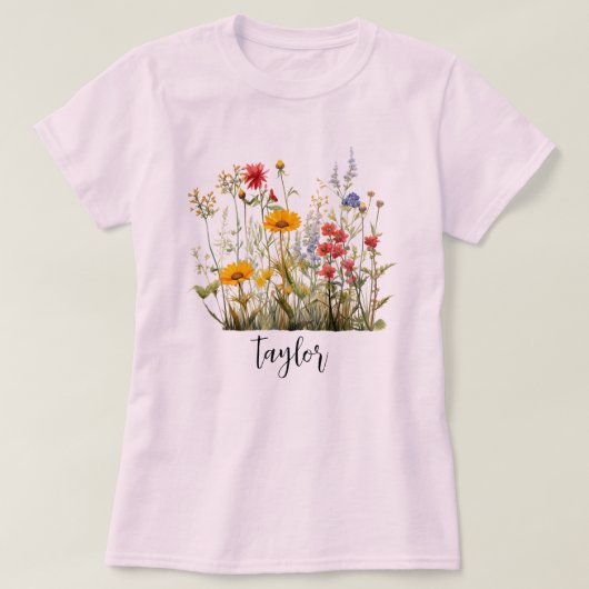 美しい水彩画の野生の花の植物園 Tシャツ (デザイン正面)