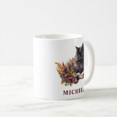 美しい水彩画の黒猫と花 コーヒーマグカップ (正面右)