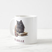 美しい水彩画の黒猫と花 コーヒーマグカップ (正面左)