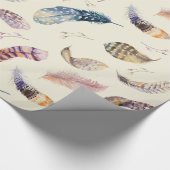 美しい水彩画はパターンに羽をつけます ラッピングペーパー (角)