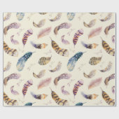 美しい水彩画はパターンに羽をつけます ラッピングペーパー (フラット)