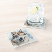 美しい水彩秋田犬顔 ガラスコースター (アングル)