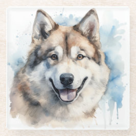 美しい水彩秋田犬顔 ガラスコースター