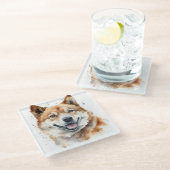 美しい水彩秋田犬顔 ガラスコースター (アングル)