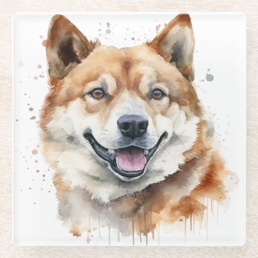 美しい水彩秋田犬顔 ガラスコースター (正面)
