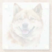 美しい水彩秋田犬顔 ガラスコースター (裏面)