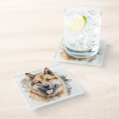 美しい水彩秋田犬顔 ガラスコースター (アングル)