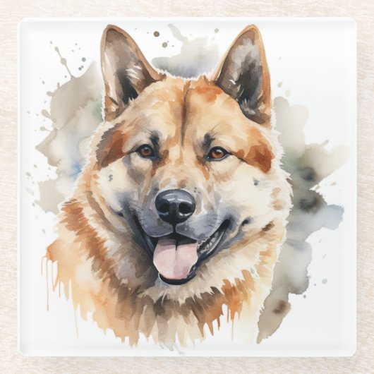 美しい水彩秋田犬顔 ガラスコースター (正面)