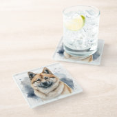 美しい水彩秋田犬顔 ガラスコースター (アングル)