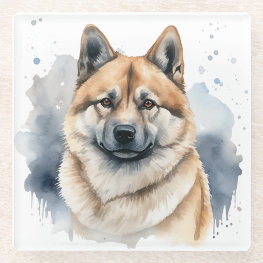 美しい水彩秋田犬顔 ガラスコースター (正面)