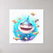 美しい水彩笑顔のベビーシャークアンダーシー キャンバスプリント (正面)