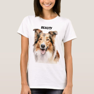 美しい水彩色のコリードッグ顔 Tシャツ