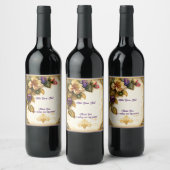 美しい水彩花のゴールドフィリグリー ワインラベル (ボトル)