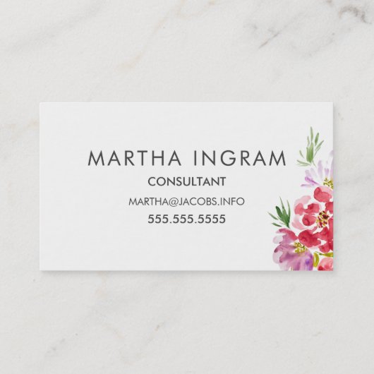 美しい水彩花のデザイン 名刺 (裏面)