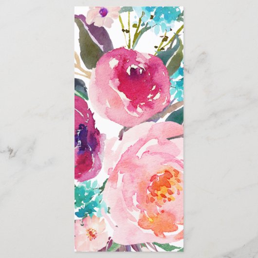 美しい水彩花のモダンな結婚式メニュー メニュー (裏面)