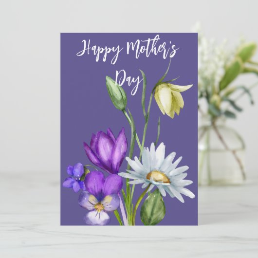 美しい水彩花の母の日カード（紫） シーズンカード (スタンド正面)