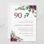 美しい水彩花の90歳の誕生日 招待状 (正面)