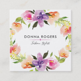 美しい水彩花リース スクエア名刺