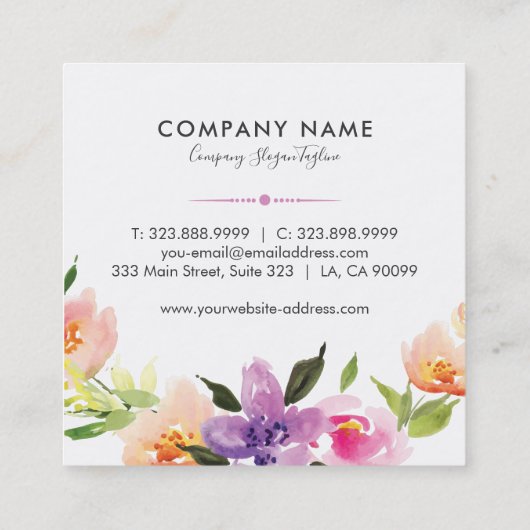 美しい水彩花リース スクエア名刺 (裏面)