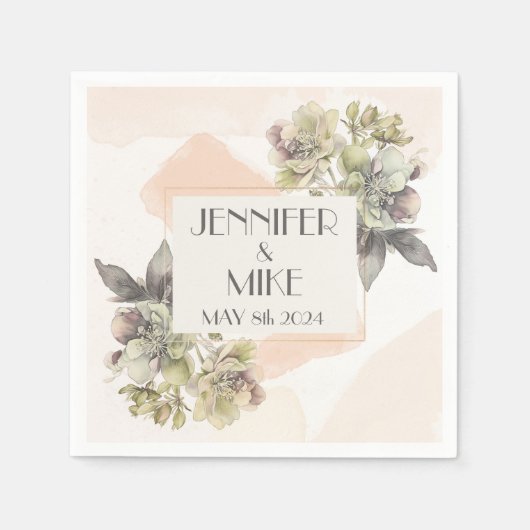 美しい水彩花束 スタンダードカクテルナプキン (正面)