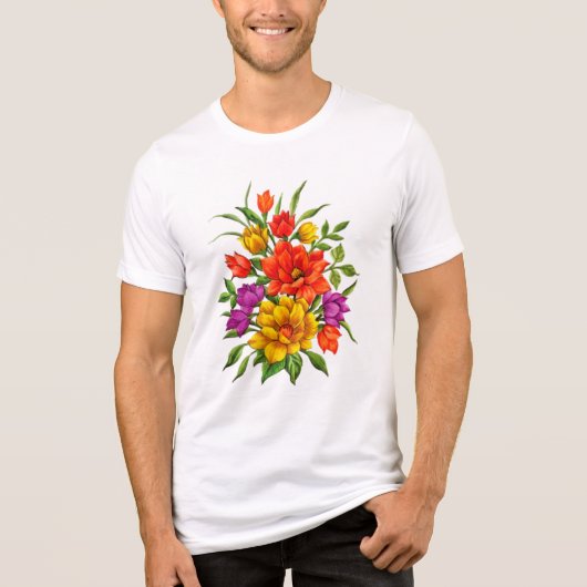 美しい水彩花束–34123 トライブレンドTシャツ (正面)