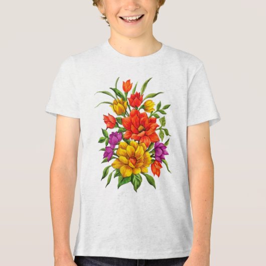 美しい水彩花束-34123 トライブレンドTシャツ (正面)