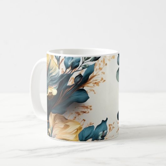 美しい水彩花柄 コーヒーマグカップ (正面左)