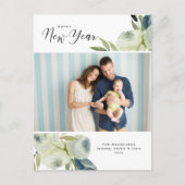 美しい水彩花模様の新年の家族写真 ポストカード (正面)