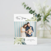 美しい水彩花模様の新年の家族写真 ポストカード (スタンド正面)