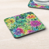 美しい水彩花模様 コースター (左側)