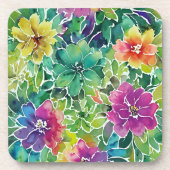 美しい水彩花模様 コースター (正面)