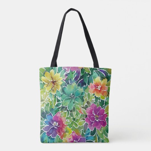 美しい水彩花模様 トートバッグ (裏面)