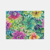 美しい水彩花模様 フリースブランケット (正面(横))