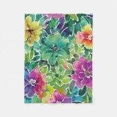 美しい水彩花模様 フリースブランケット (正面)