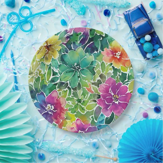美しい水彩花模様 ペーパープレート (パーティー)
