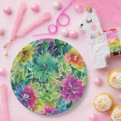 美しい水彩花模様 ペーパープレート (パーティー)