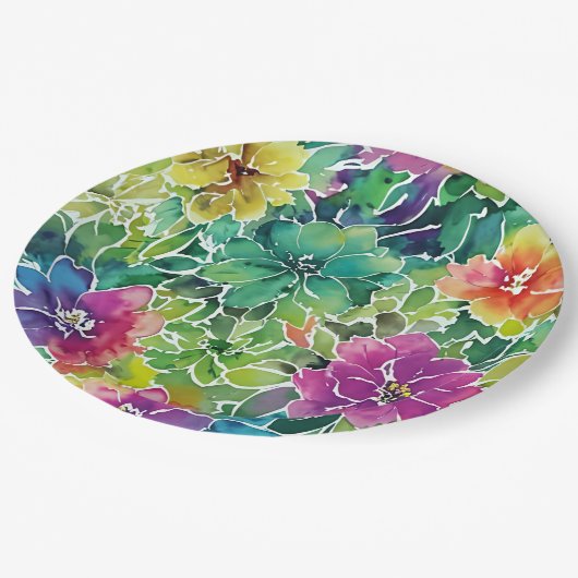 美しい水彩花模様 ペーパープレート (アングル)