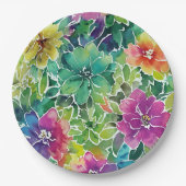 美しい水彩花模様 ペーパープレート (正面)