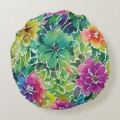美しい水彩花模様 ラウンドクッション (裏面)