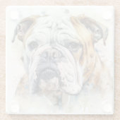 美しい水彩茶色の白ブルドッグ顔 ガラスコースター (裏面)