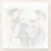 美しい水彩茶色の白ブルドッグ顔 ガラスコースター (裏面)