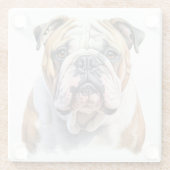 美しい水彩茶色の白ブルドッグ顔 ガラスコースター (裏面)