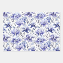 美しい水彩虹彩フラワーライトパープルアート ラッピングペーパーシート